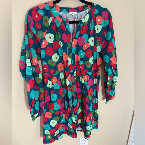 Jodifl colorful vibrant babydoll floral dress long sleeve pockets size S NwT - Picture 2 of 7